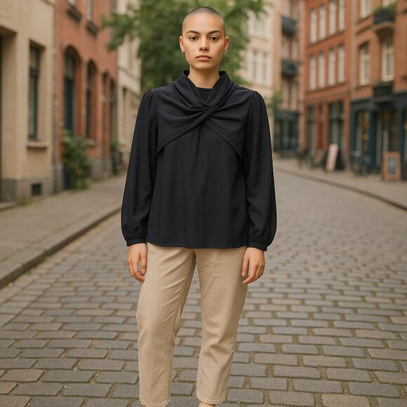Strut & Bolt Vintage Black Chiffon Dressy Long Sleeved Blouse Large Gothic DARK - Picture 1 of 6